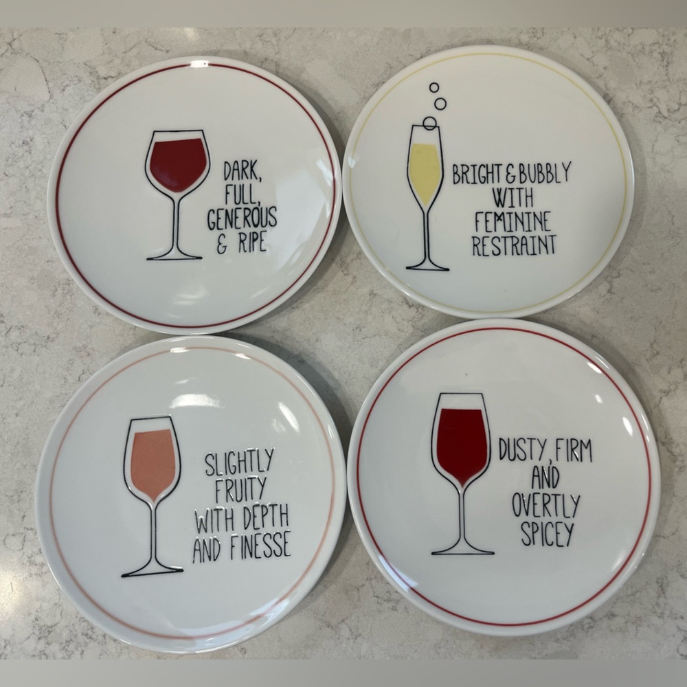 Tag Wine Descriptor 6” Appetizer/Cheese Plates - Set of 4